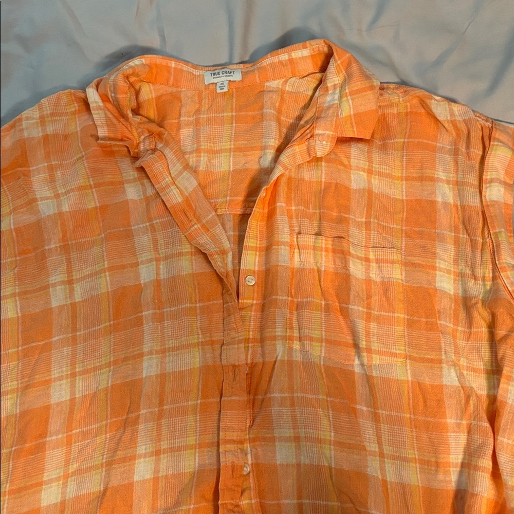 True Craft Orange Plaid Blouse